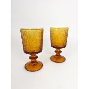 Vintage European amber coloured small glass wine goblets - Ravenhead Siesta